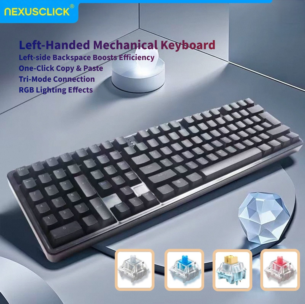 NexusClick Ergonomic Left Hand - Gaming Keyboard No Number Pad review and price